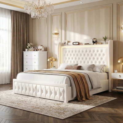 Ensemble de chambre à coucher 2 pièces, lit plateforme en velours avec rangement, commode 4 tiroirs 29 "x 37"