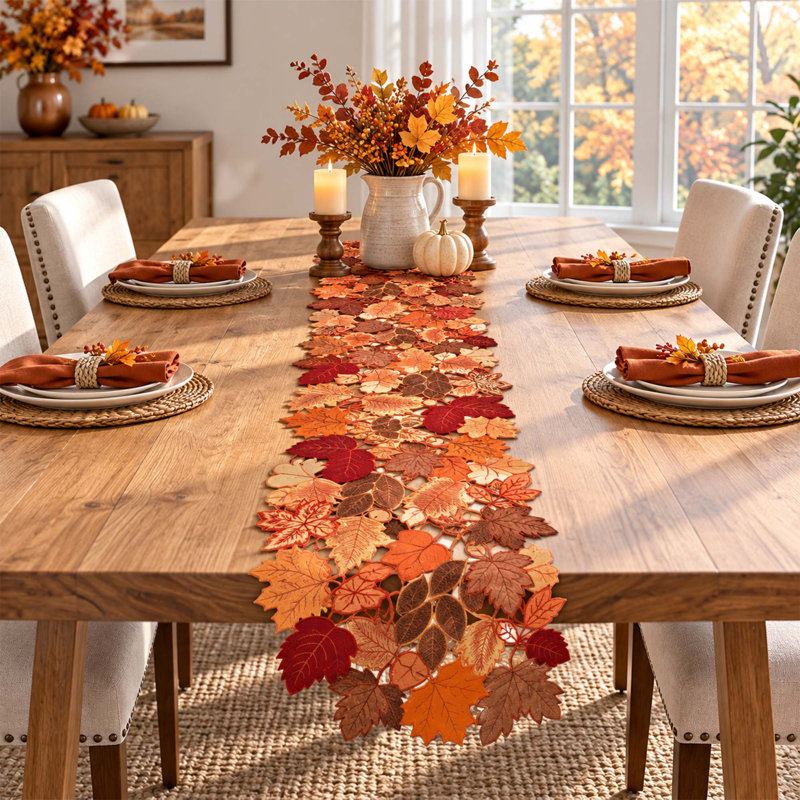 72" Fall Maple Leaf Embroidered Table Runner