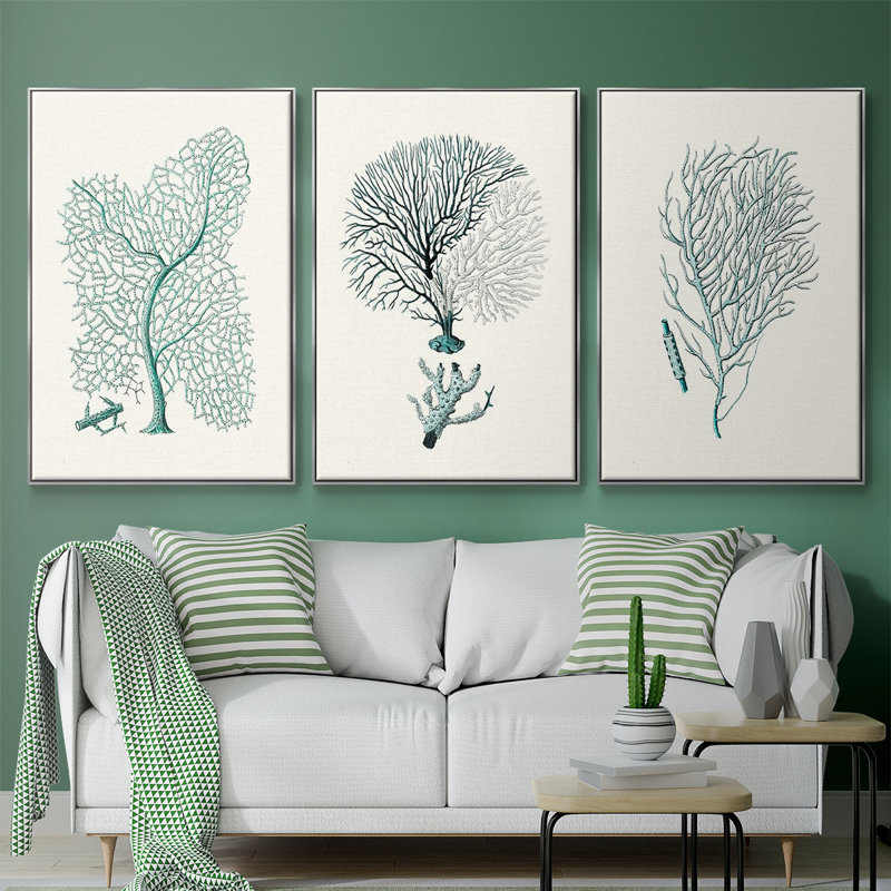Antique Coastal Coral I, impression sur toile 3 pièces, Argent, H 24 po x l 48 po x P 2 po