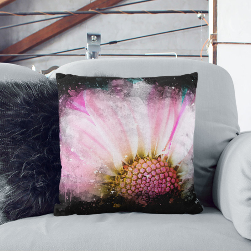 Daisy Flower Paint Splash Cushion with Filling, White, 40cm H x 40cm W x 15cm D