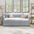 Twin Size Daybed With Trundle Upholstered Sofa Bed, With Vertical Stripes, Linen Fabric, Grey (82.5"X43"X30")-953244916