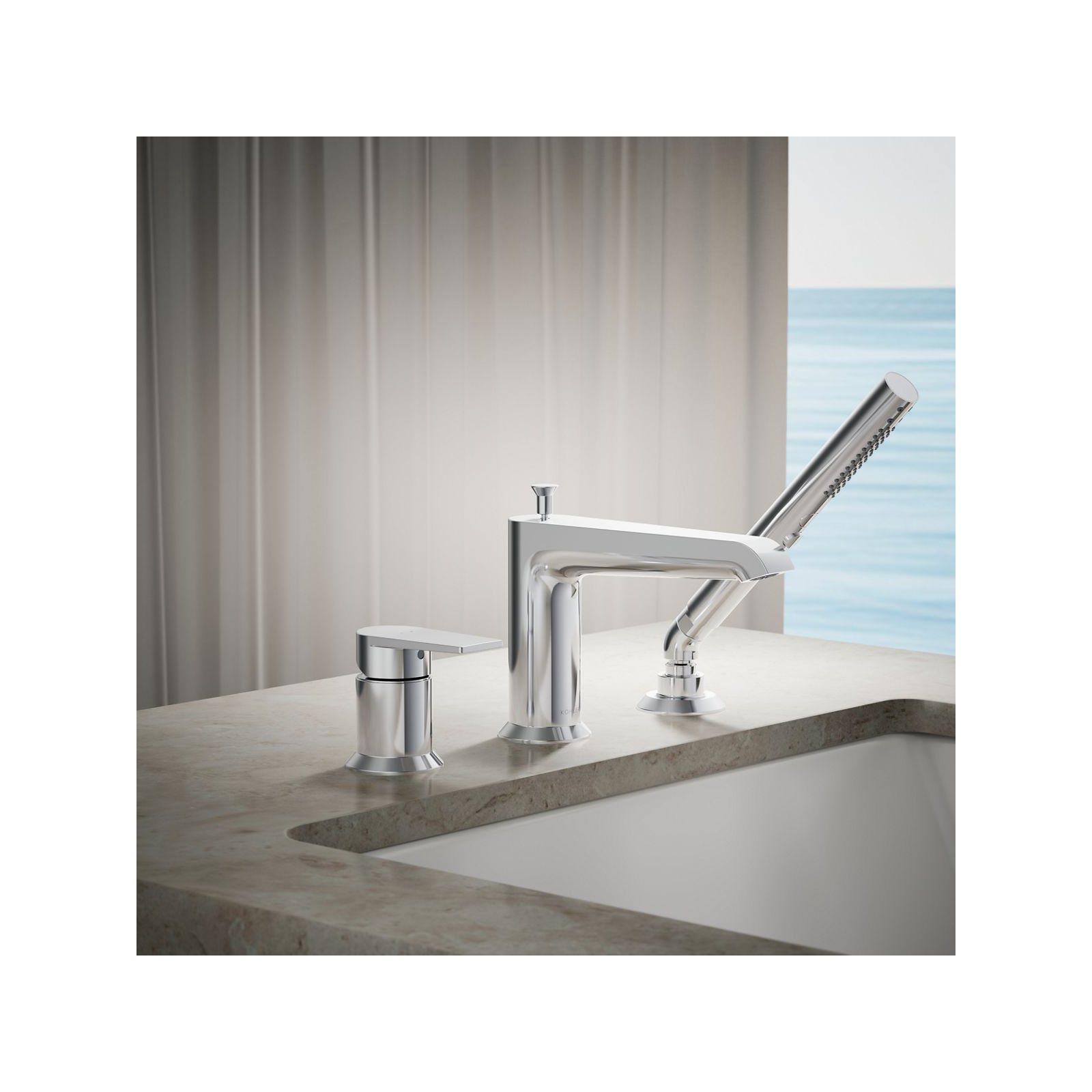 Hint Single-Handle Deck-Mount Bath Faucet With Handshower, Polished Chrome