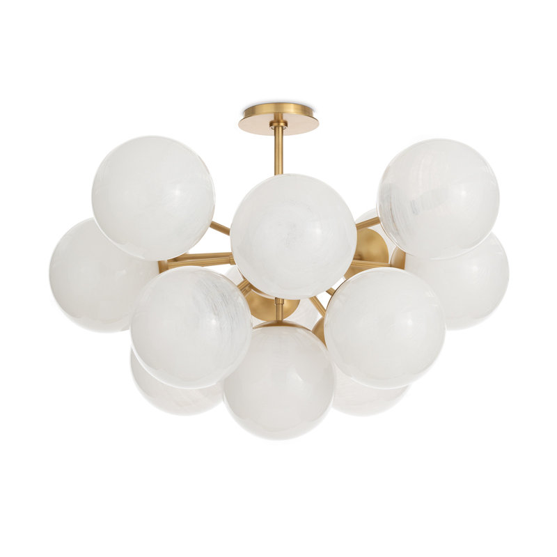 Natural Brass Globe Chandelier with Swirl Glass Spheres