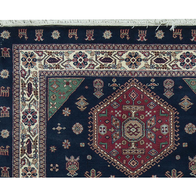 Tapis bleu marine noué à la main de haute qualité