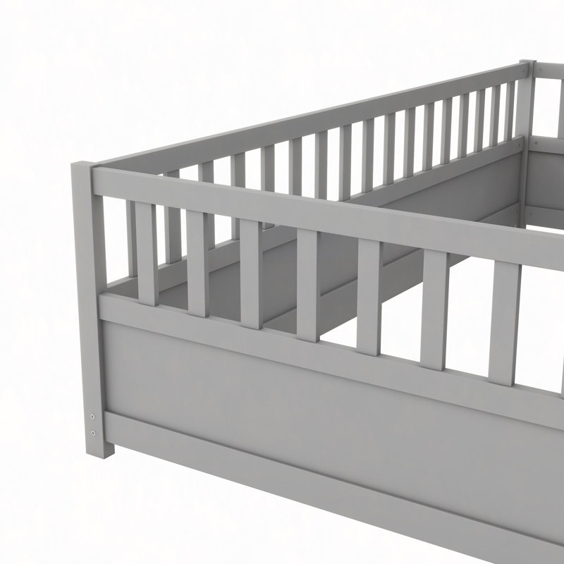Floor Bed, Integral Construction With Super High Security Barrier, Door, Floor Bed Frame, Montessori Wooden Floor Bed, Support Slat