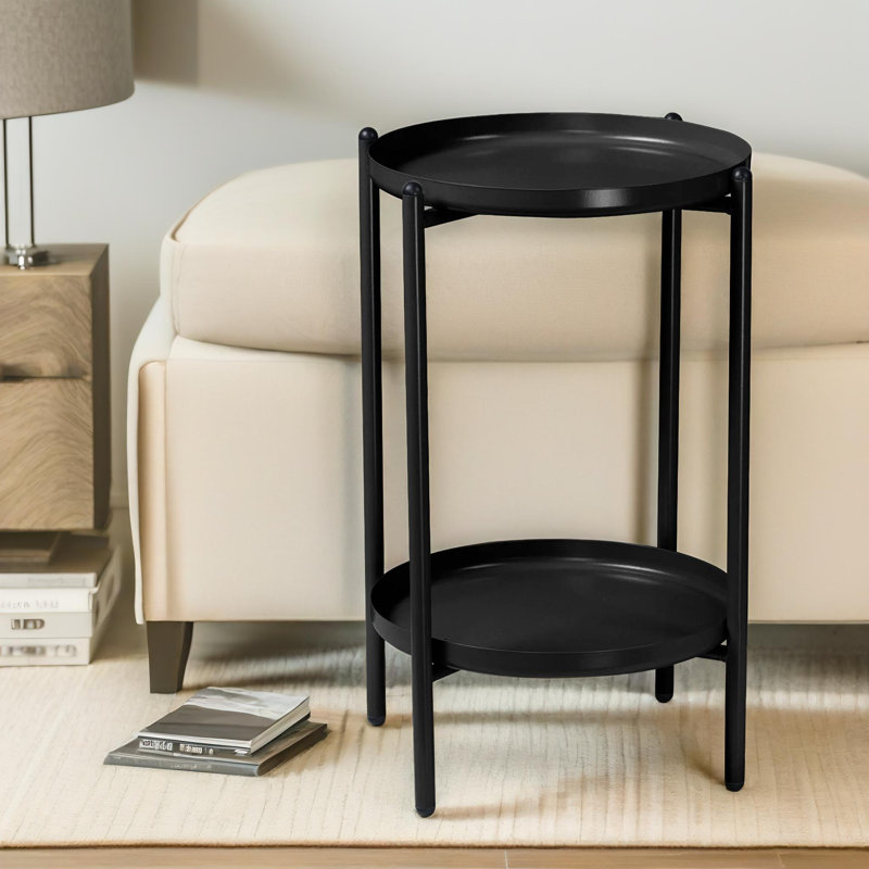 Ozelma 2 Tier Metal End Table Side Sofa Tables Living Room Furniture, Black