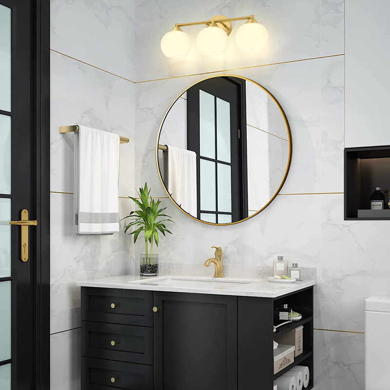 Éclairage de salle de bain à 3 lumières à intensité variable, Doré, Blanc