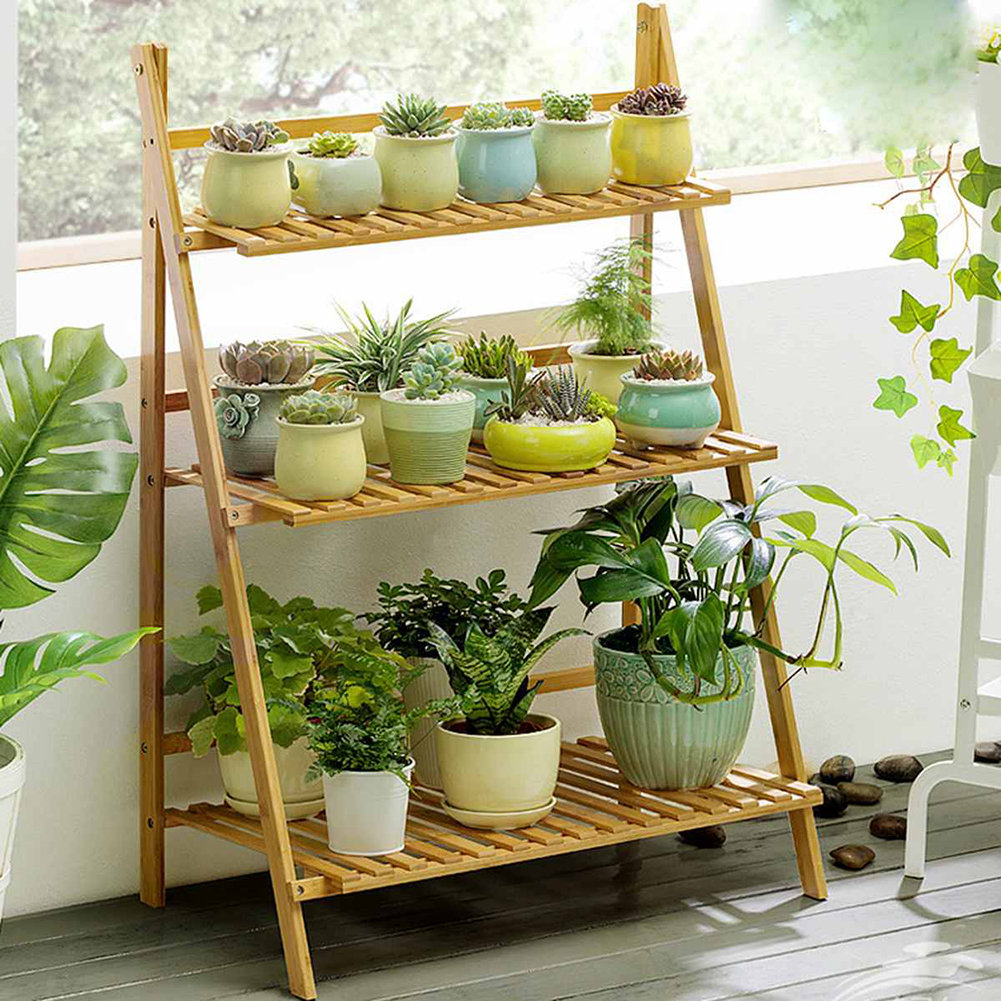 Bojorquez 3-Tier Foldable Wooden Ladder Shelf Natural
