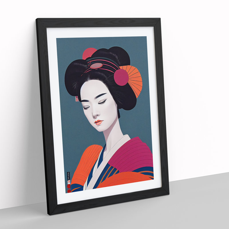 Dazzling Geisha - Single Picture Frame Print, 64cm H x 46cm W x 2cm D, Black