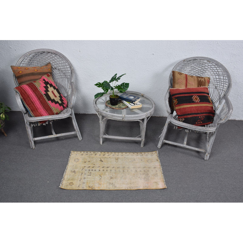 Authentic Turkish Vintage Oushak Rug in Unique Faded Orange Tone Perfect for Entryways