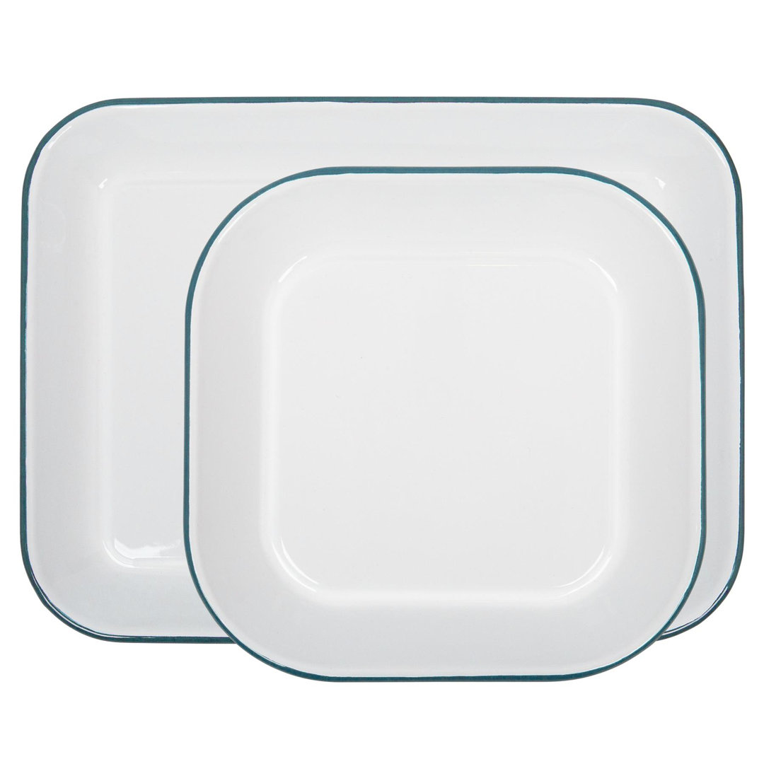 Argon Tableware - 2 Piece White Enamel Baking Tray Set