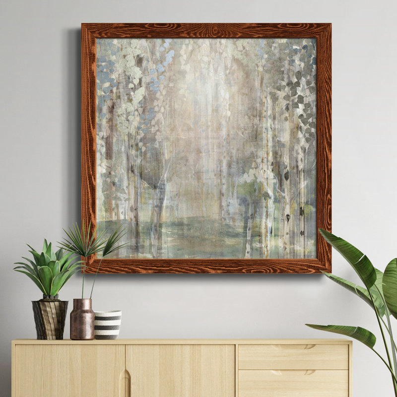 «Blossoms in Mist», peinture sur toile encadrée, H 17 po x l 17 po x P 1,5 po, Érable encadré