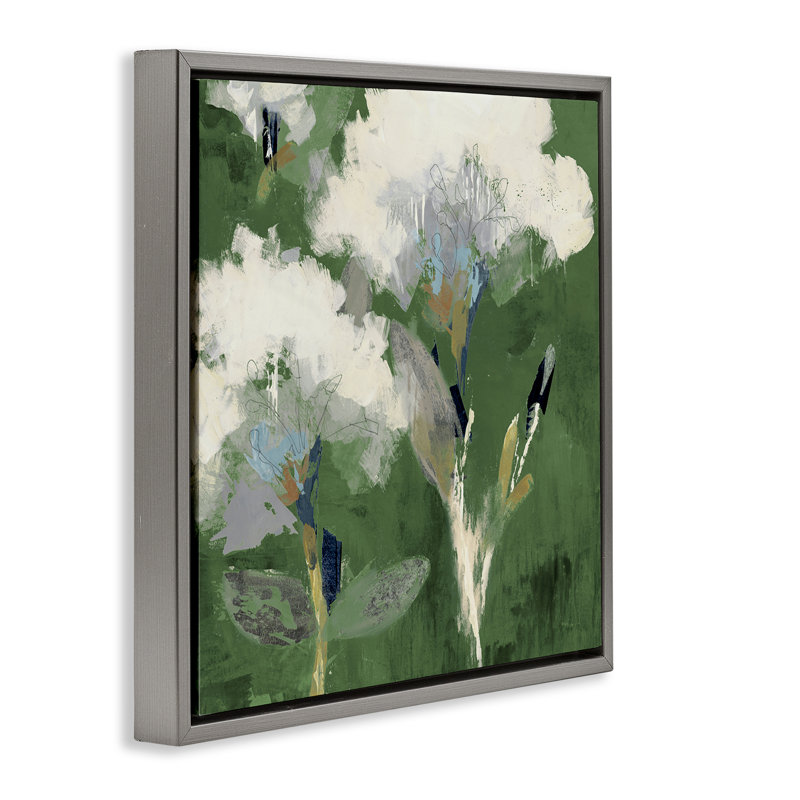 «Abstract Botanical Buds» par Liz Jardine, Cadre flottant gris lustré, H 18 po x l 18 po