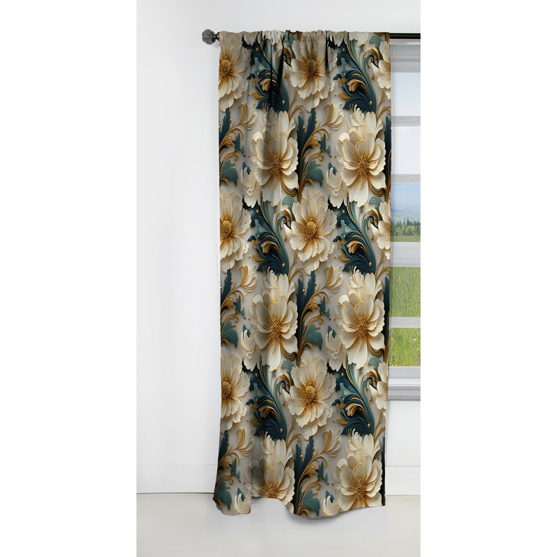 Gold And White Royal Flower Gardens I - Abstract Marble Marble Blackout Curtain - 1 Panels, 52" W x 90" L