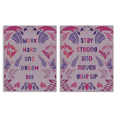 Purple Motivational Work Hard 2pc Canvas Set, design by Julia Fox