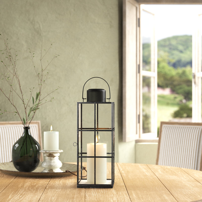 Glass Tabletop Lantern, 16.73" H x 6.1" W x 6.1" D