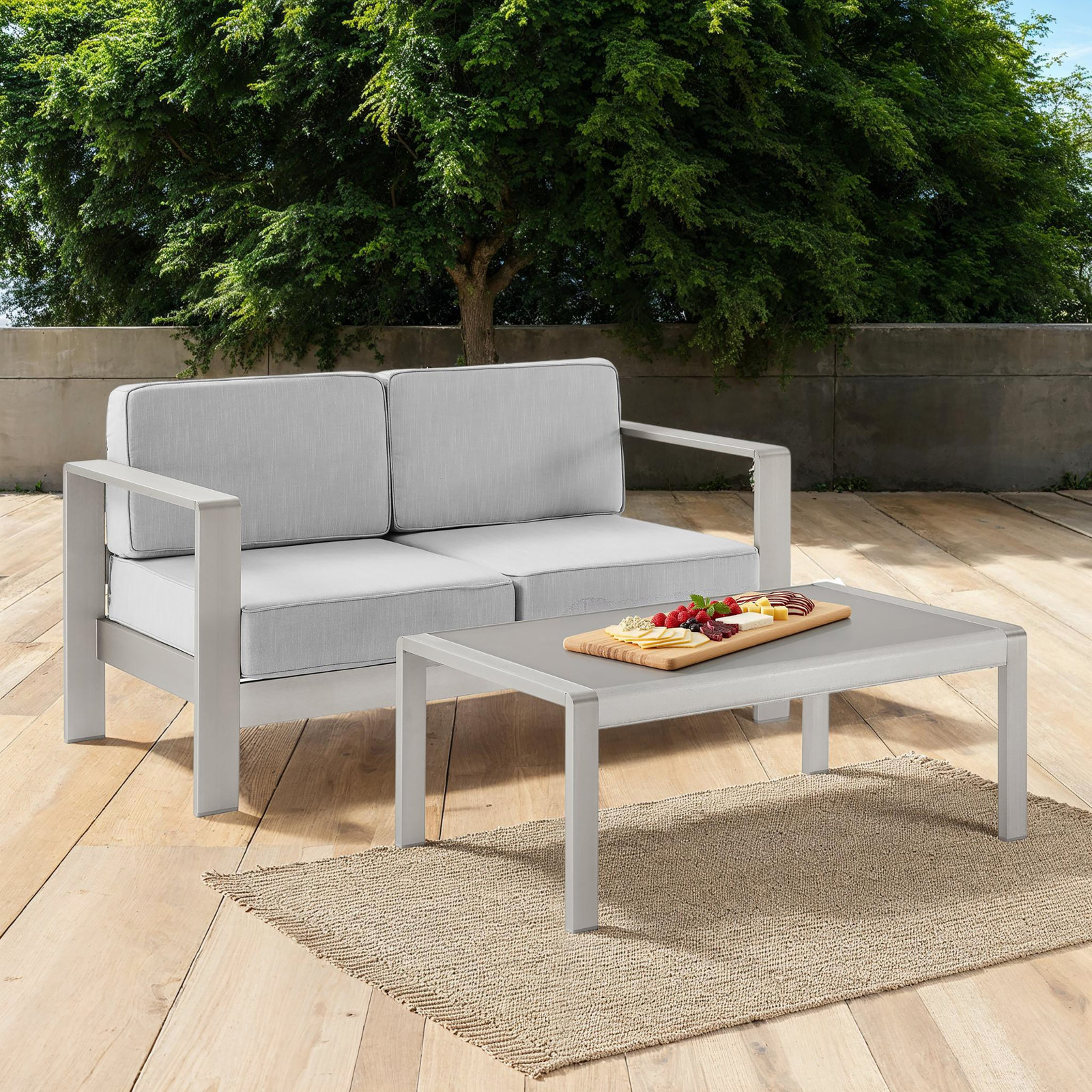 Magers 2 Piece Sofa Seating Group with Cushions, Gray Frame/Gray Cushion
