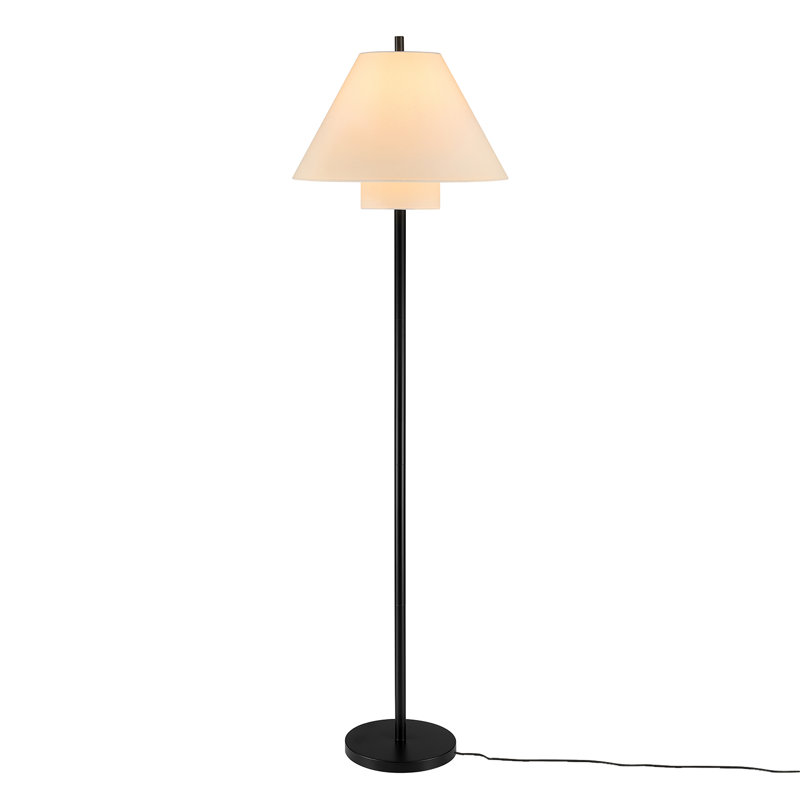 Sharma 62" Matte Black Floor Lamp with White Fabric Double Shade