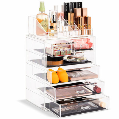 Ultimate Clear Cosmetic & Jewelry Organizer - Spacious Makeup Storage with 4 Large & 2 Small Drawers for Dresser, Bathroom, Vanity, or Countertop