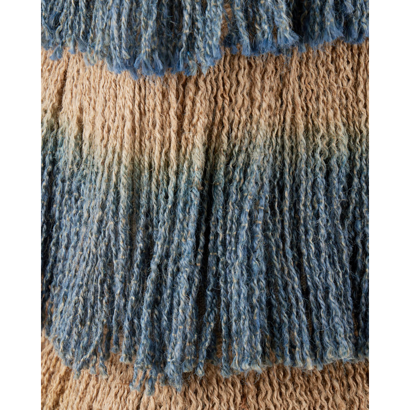 Repose-pieds en jute à franges, Indigo, beige