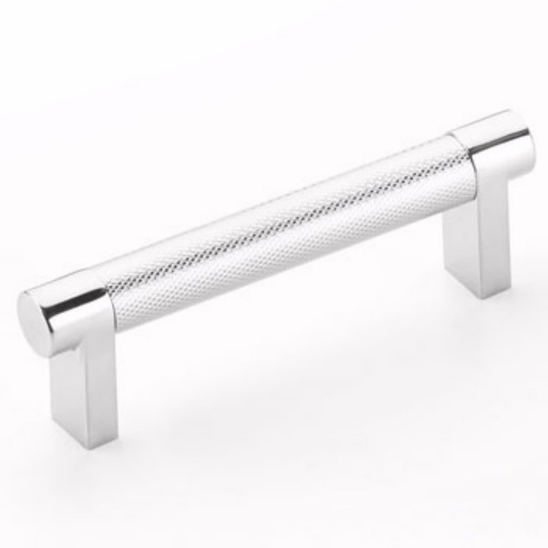 Emtek Select Cabinet Pull 3-1/2" C-C, Rectangular Stem, Knurled Bar, Polished Chrome