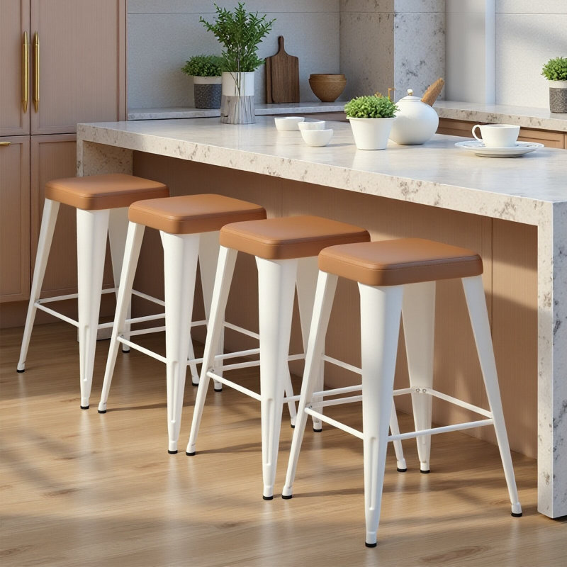 Upholstered Seat Counter Stools with Metal Frame, Brown, Counter Stool (24" Seat Height), 4