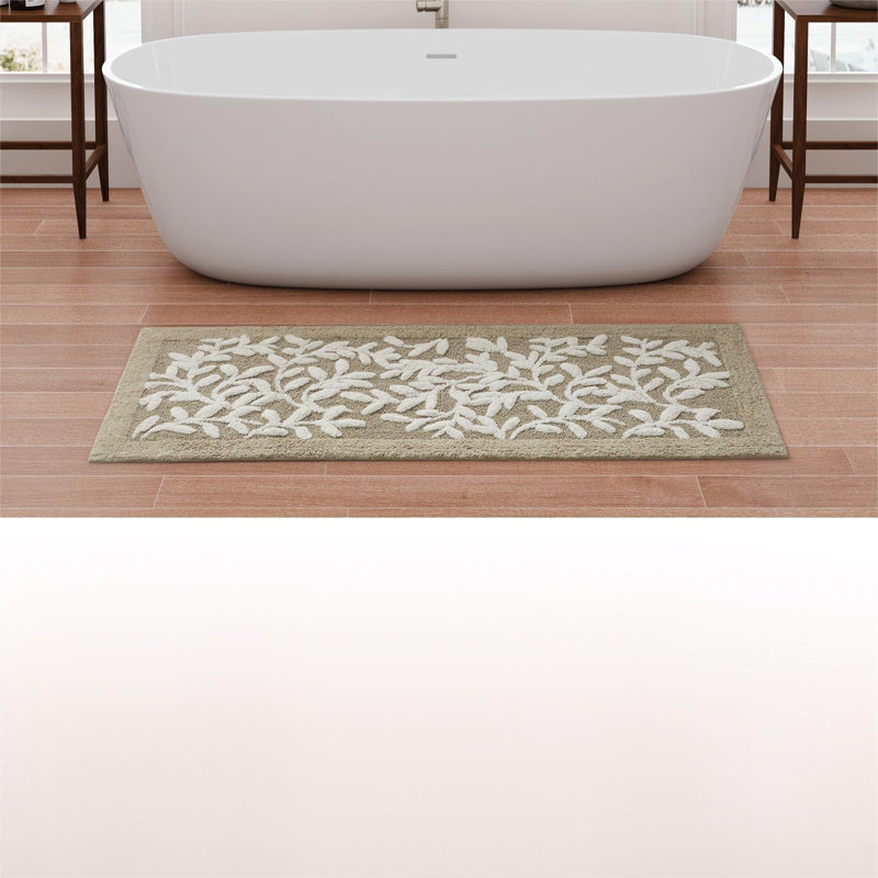 Tapis de salle de bain 100% coton touffeté à motif floral de haute et basse capitonnage, tapis de bain luxueux à poils moyens de qualité supérieure, séchage rapide, décor de salle de douche, taupe 21 x 34