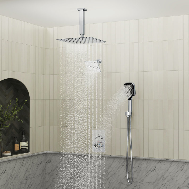 Système de douche thermostatique double à 3 fonctions avec 3 jets d'eau Rainfall Symphony, Chrome chrome