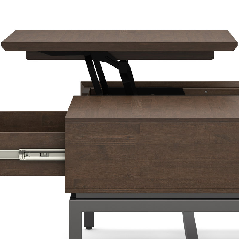 Walnut Brown Lift-Top Coffee Table with Metal Base and Storage