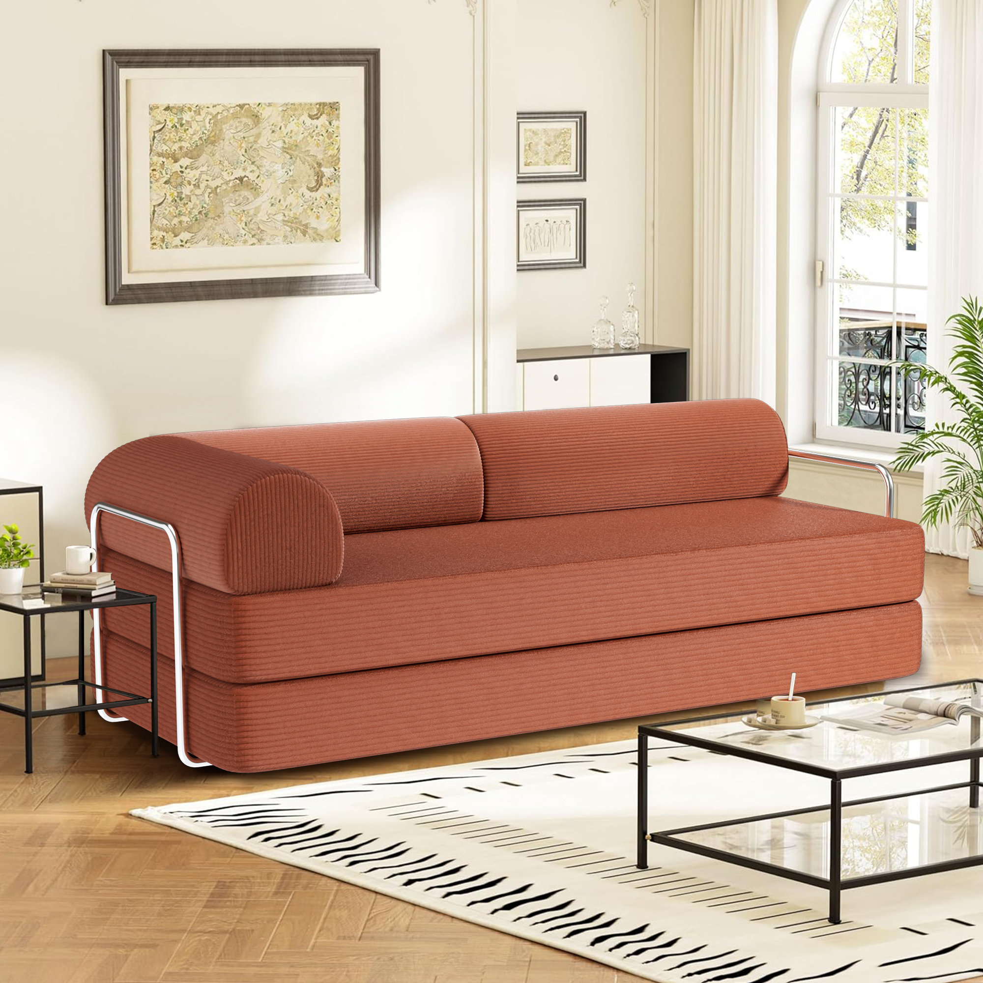 Latitude Run® Convertible Three Person Fabric Sofa Bed, high Rebound ...