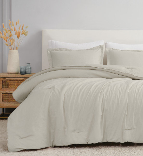 Nena Linen Standard Bedding, King Comforter + 2 King Pillow Shams, Beige