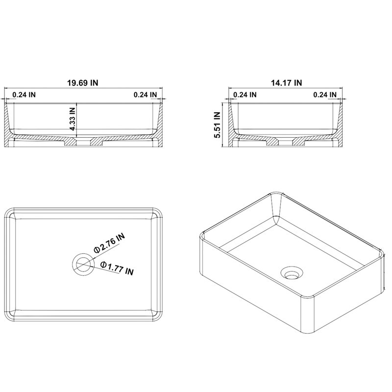 Lavabo vasque de salle de bain à surface solide 20 "x 14" blanc mat - Design moderne et élégant pour la salle de bain
