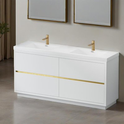 72" Freestanding Bathroom Storage Vanity Cabinet With Stone Resin Countertop And Soft Close Drawers(Pre-assembled）