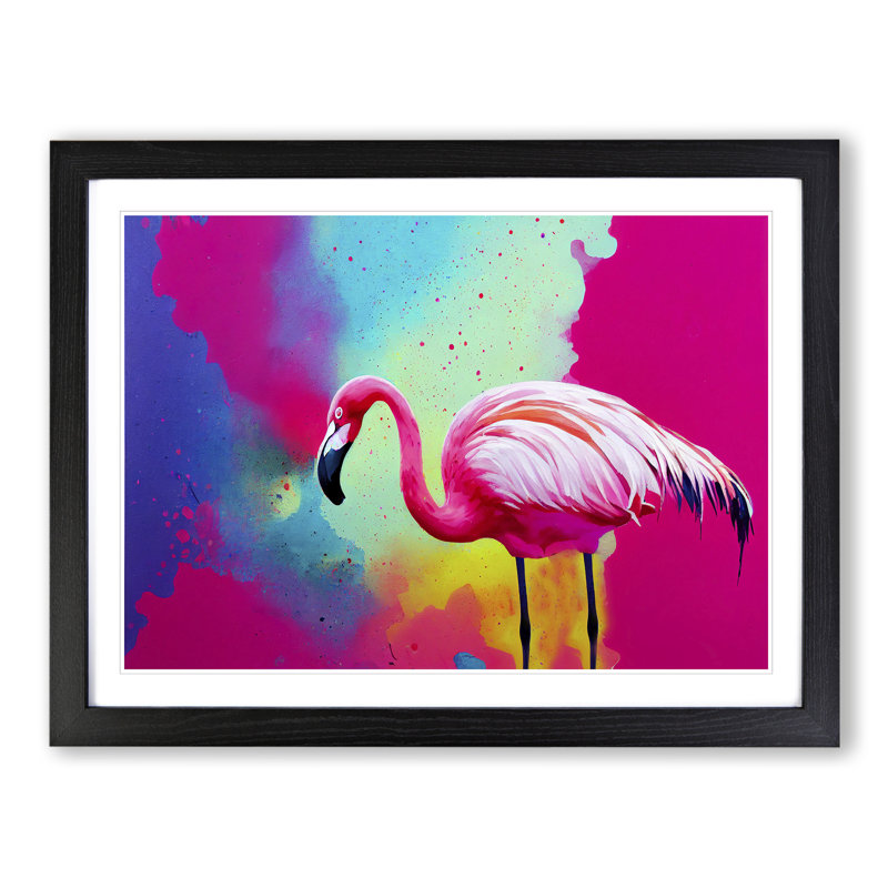 Flamingo Splash Vol.2 Abstract - Single Picture Frame Print, 46cm H x 64cm W x 2cm D, Black