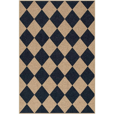 Tapis de cuisine en jute à carreaux - neutre - antidérapant, lavable, à poils courts, de style campagnard à losanges, pour vestibule / porche / porte
