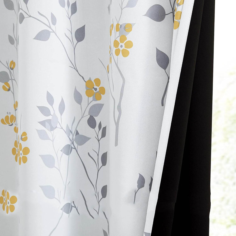 Polyester Blackout Grommet / Eyelet Curtain Pair, Yellow/Grey