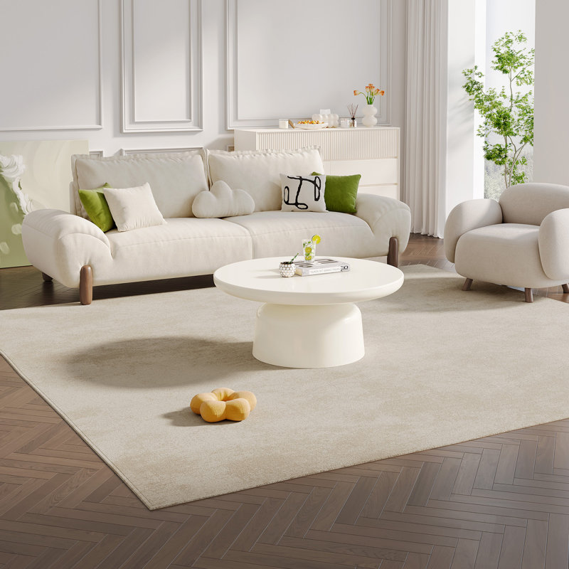 Cream White Round Coffee Table with Cylindrical Base