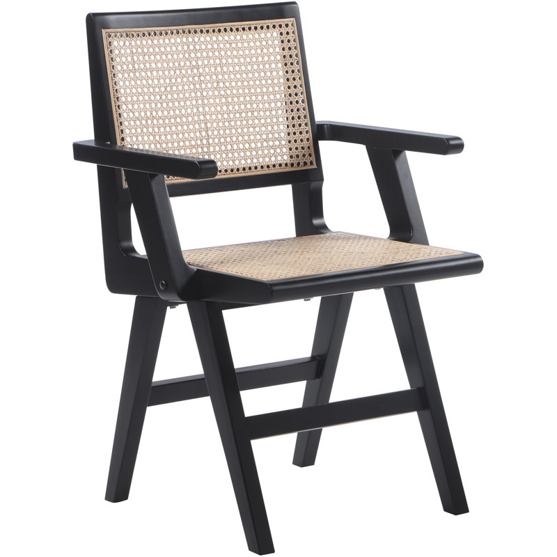 Akilia 18'' H Solid Wood Armchair, Black Natural Cane, Black