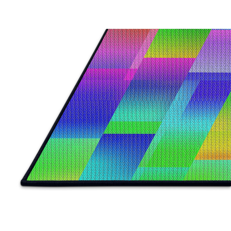 Tapis jaune/vert/rouge tissé à la machine, Rectangle 8 pi x 10 pi