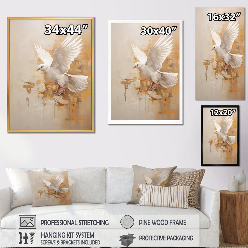 Minimalisme beige et colombe dorée II sur toile, H 20 po x l 12 po x P 1 po, Cadre flottant doré