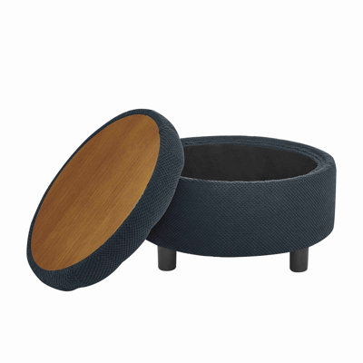 Round Storage Ottoman With Tray, Moderntufted Fabric Circle Coffee Table With Storage, Upholstered Ottoman With Removable Top