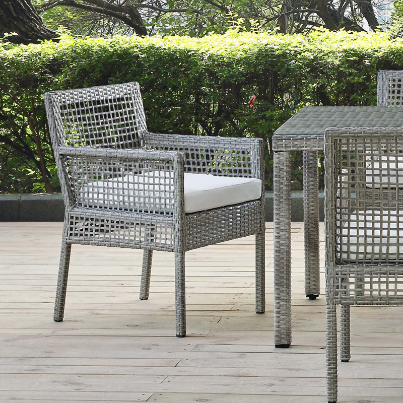Aura Outdoor Patio Wicker Rattan Dining Armchair, White