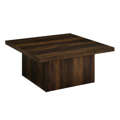 Table basse carrée en pin foncé avec placage à gratter, idéale pour les espaces de vie principaux Table de cocktail en bois d'ingénierie, profil rustique moderne ou intérieurs