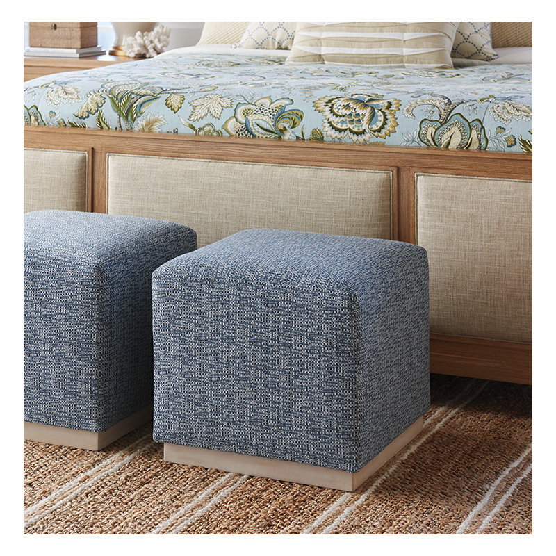 Barclay Butera Upholstery Square Ottoman, Portola, Blue