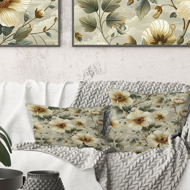 Ivoire crème Floral Blooms I - Coussin décoratif transitionnel, H 18 po x l 18 po