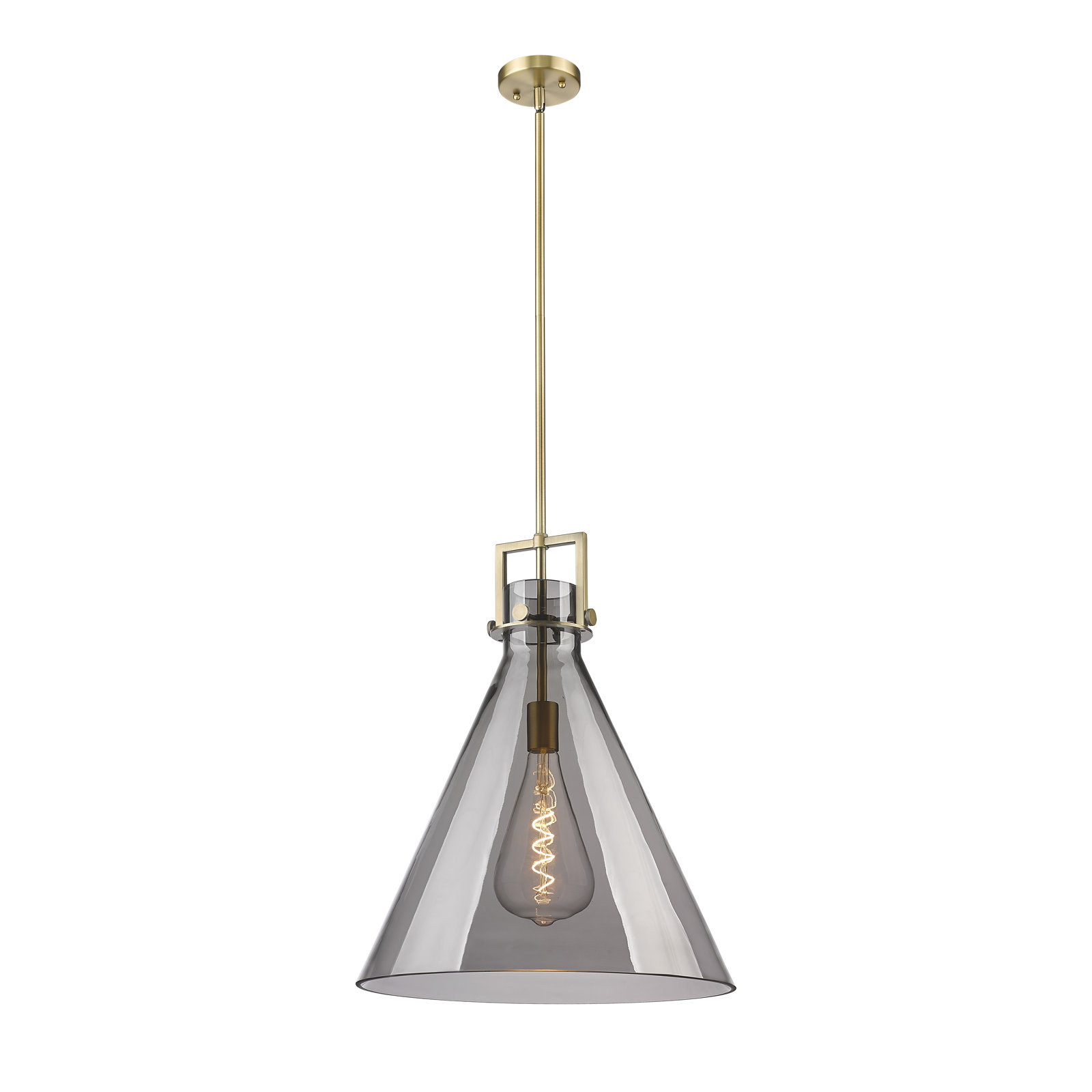 Coterie Single Light Glass Dimmable Pendant, Brushed Brass, Plated Smoke, 22.75" H x 18" W x 18" D
