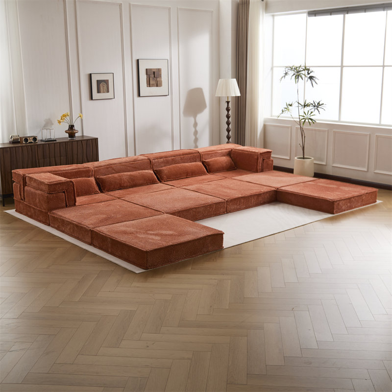 157.48" L-Shaped Sectional, Orange Fabric