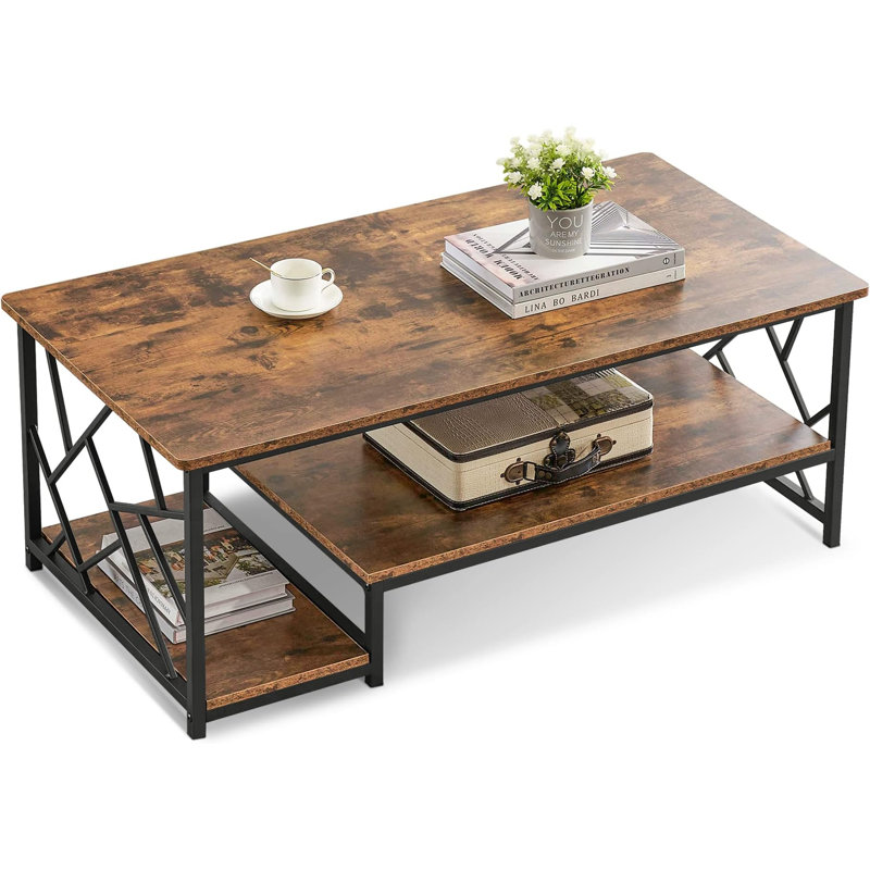 Caveney Coffee Table with Storage, Metal Frame, Industrial Cocktail Table