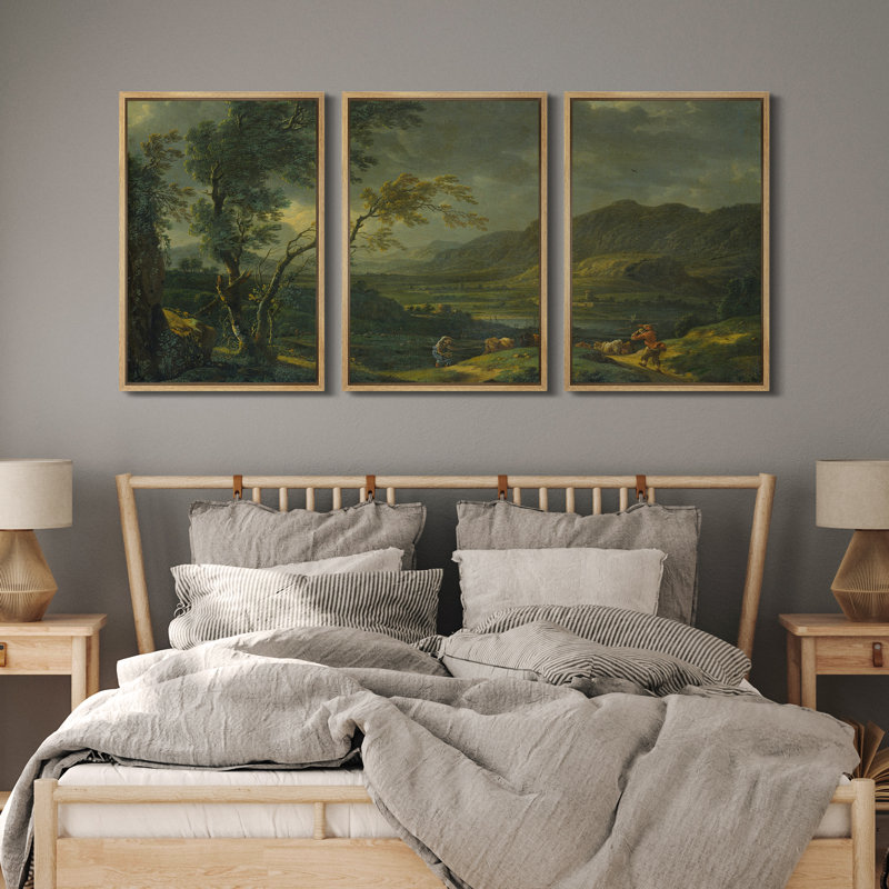 «Classic Countryside Landscape Triptych», reproduction d'art sur toile encadrée 3 pièces, H 24 po x l 48 po x P 1,5 po