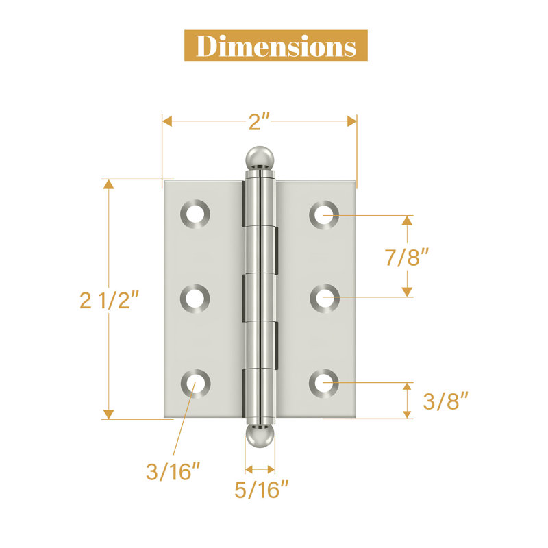 2.5'' x 2'' Butt Bearing Hinge, Polished Nickel